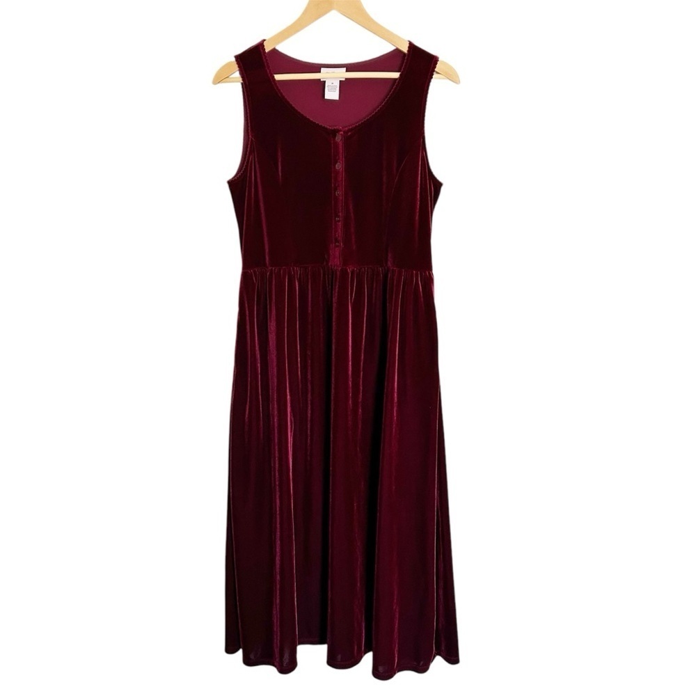 The Vermont Country Store Burgundy Sleeveless Dress Holiday Dress with Pockets
